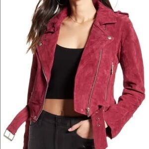 BLANKNYC Suede Leather Moto Jacket sz Large Wine Maroon Red